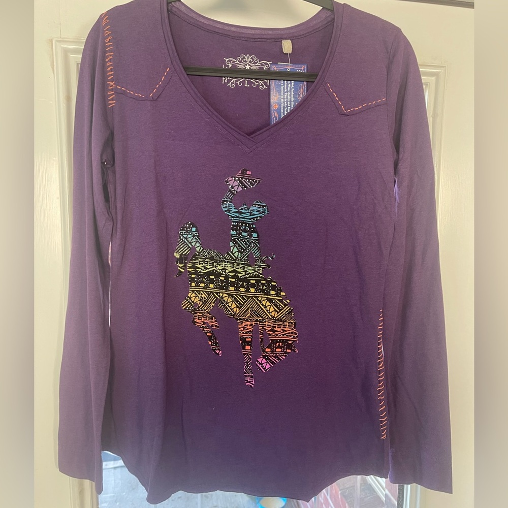 Panhandle Slim Purple Long Sleeve Tee with Colorful Embroidery